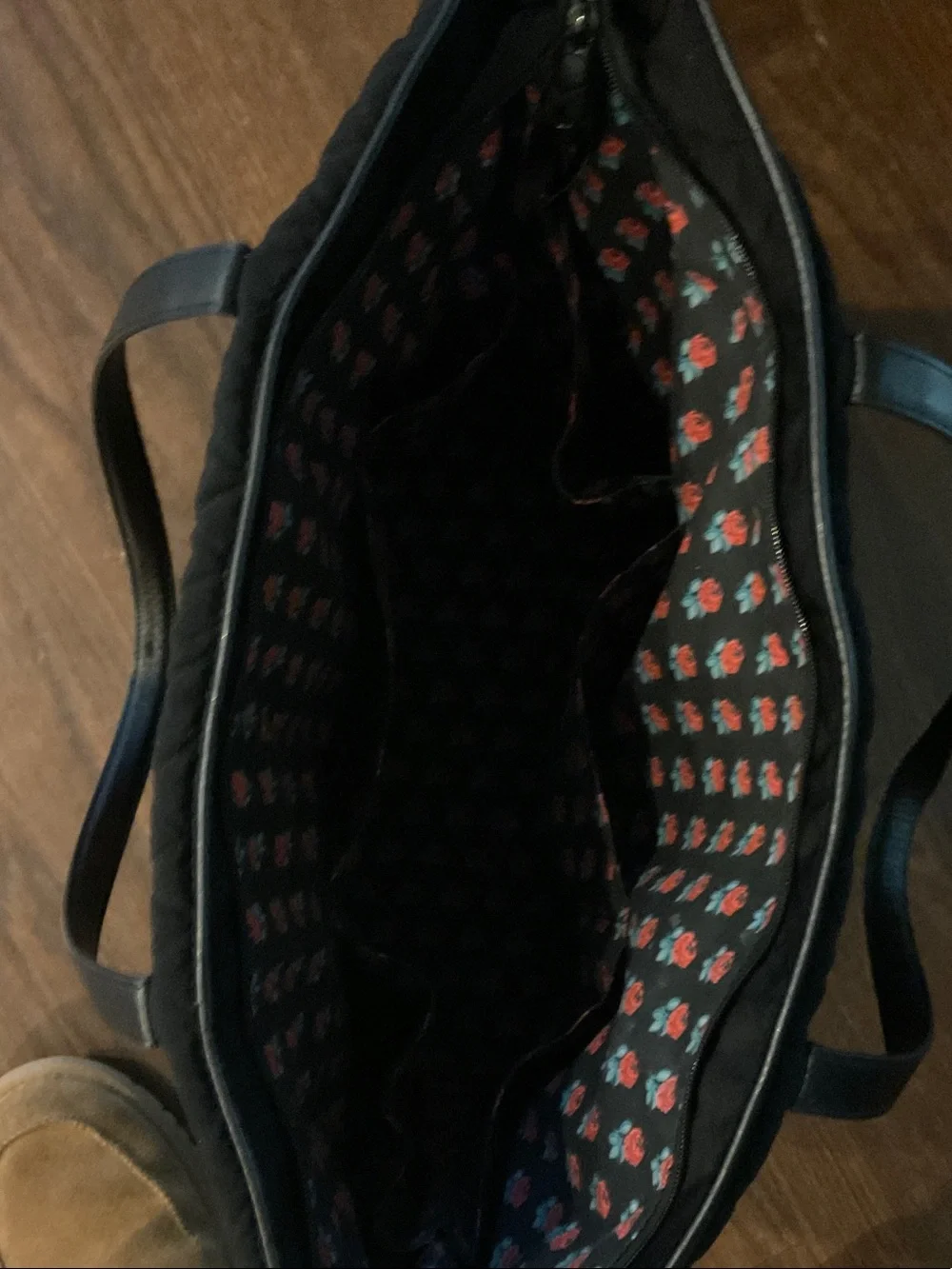 Vera Bradley large Black Quilted Tote with interior ”rose” pattern discontinued.